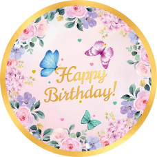 Тарілки паперові одноразові дитячі "Happy Birthday метелики". 18 см.10 шт.