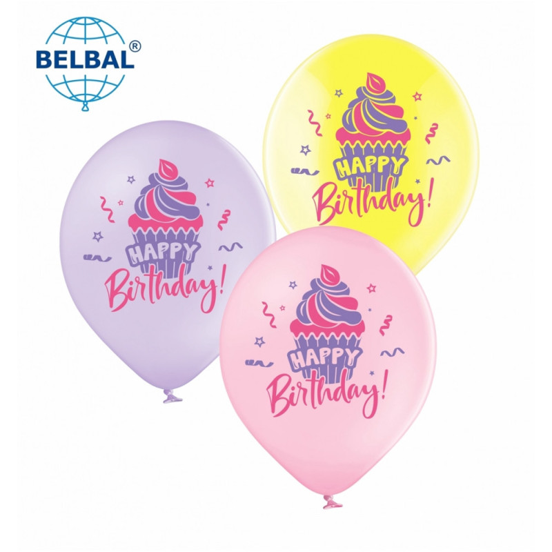 Повітряні кулі Нappy Birthday, кекс 2 ст. 25 шт/уп ТМ Sharoff