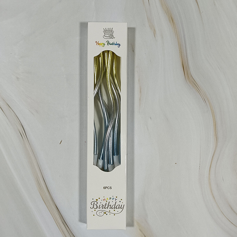 Свічки для торта "коктельні" градієнт золото-срібно-бірюзовий, 6 штук