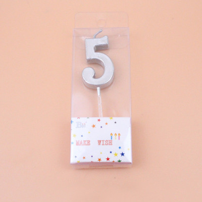 Свеча цифра мини "5"  серебро