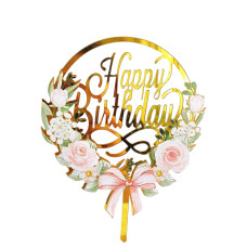 Топер у торт Happy Birthday квіти