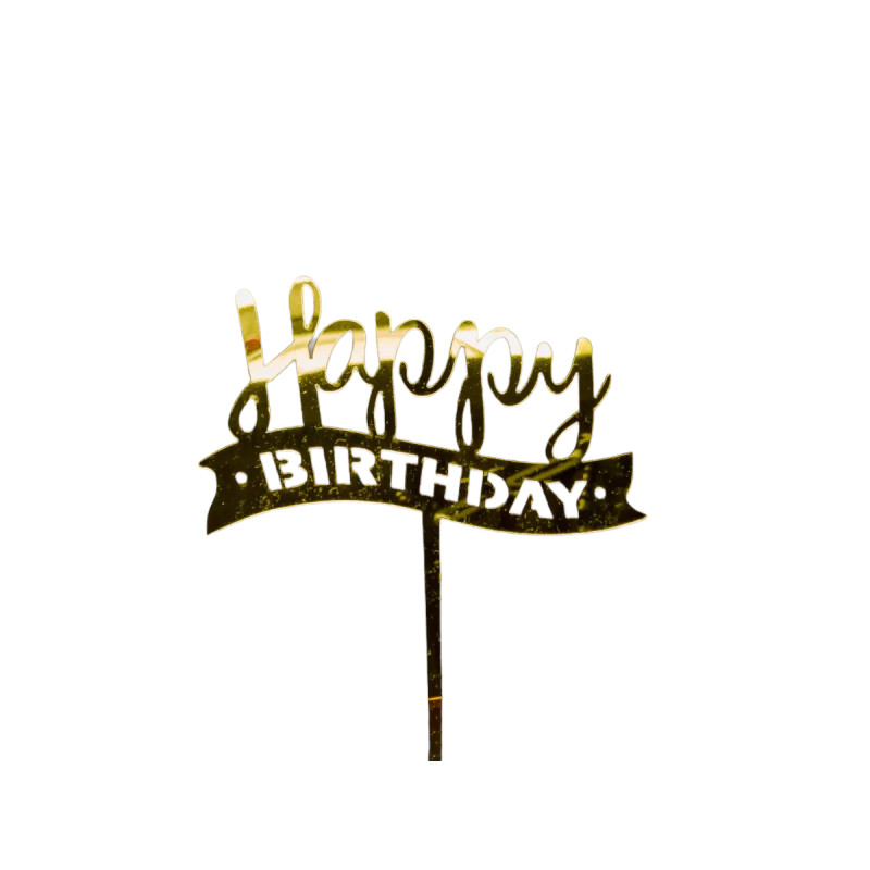 Топер у торт Happy Birthday золото