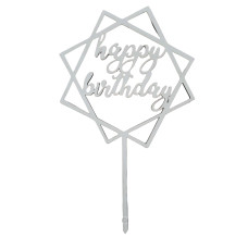 Топер у торт Happy Birthday в квадратах срібло