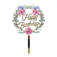 Топер у торт Happy Birthday квіти