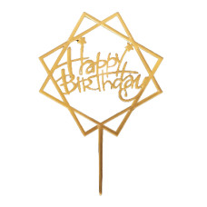 Топер у торт Happy Birthday в квадратах золото