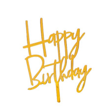 Топер у торт Happy Birthday золото