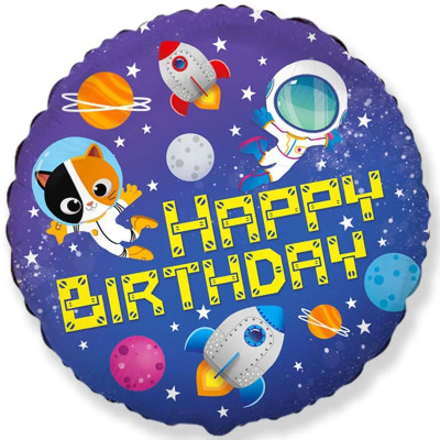 Куля фольгована кругла Happy birthday космос (Flexmetal)