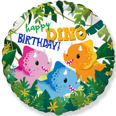 Куля фольгована кругла Happy birthday Трицератопс (Flexmetal)