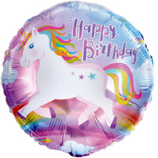 Куля фольгована кругла Єдиноріг Happy Birthday (Китай)
