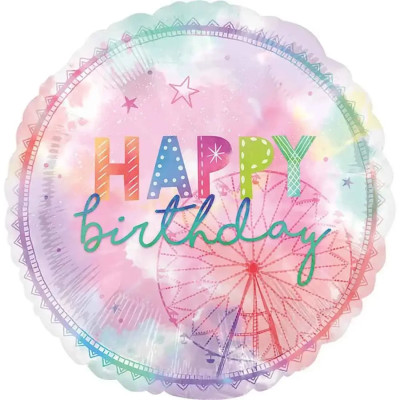 Шар фольгированный круглый Happy Birthday колесо обозрения (Китай)