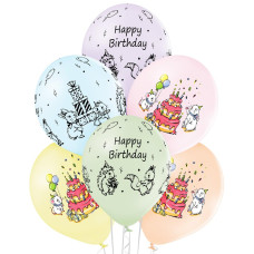 Повітряні кулі Happy Birthday звірята 12" (30 см), 50 шт./пач. TM Belbal