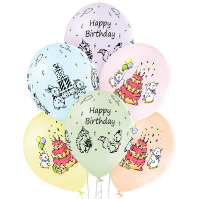 Повітряні кулі Happy Birthday звірята 12" (30 см), 50 шт./пач. TM Belbal