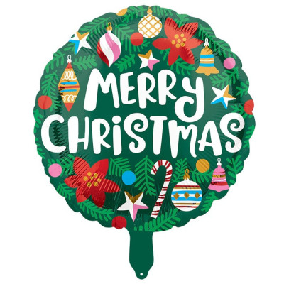 Куля фольгована кругла "Marry Christmas" зелена (Китай)