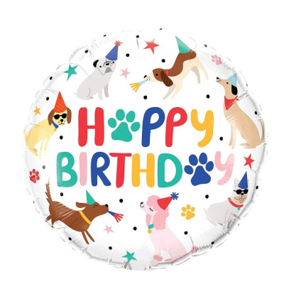 Фольгированный шар "Happy Birthday" веселые собаки (Китай)