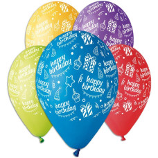 Повітряні кулі "Happy Birthday" подарунки 12" (30 см), 100 шт./пач. Gemar