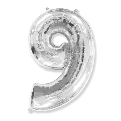 Куля фольгована цифра срібло "9"