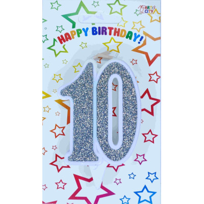 Свеча цифра юбилейная серебро "10"