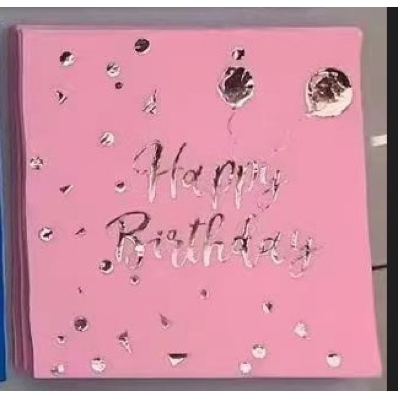 Салфетки бумажные сервировочные Happy Birthday золото на розовом 20 шт/уп