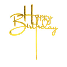 Топер у торт Happy Birthday золото