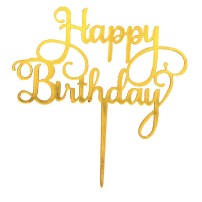 Топер у торт Happy Birthday золото