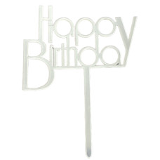Топер у торт Happy Birthday срібло