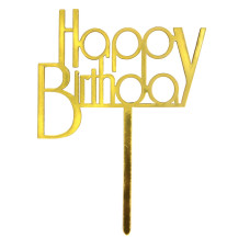 Топер у торт Happy Birthday золото