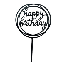 Топер у торт Happy Birthday чорний