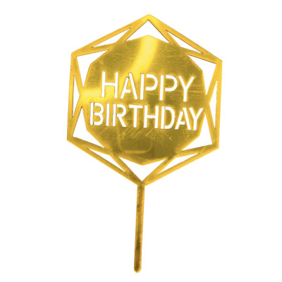 Топер у торт Happy Birthday золото