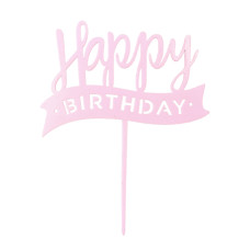 Топер у торт Happy Birthday рожевий