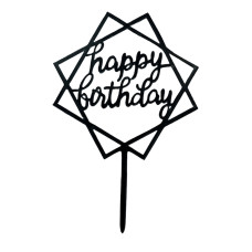 Топер у торт Happy Birthday в квадратах чорний