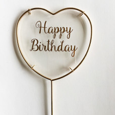 Топер у торт преміум серце Happy Birthday