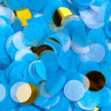 Конфеті кружечки тиш'ю "Білий+блакитний + золото" 15 мм, 50 грамів (Китай)