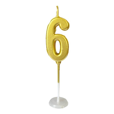 Свічка цифра "6" золото slim