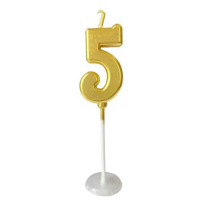 Свеча цифра "5" золото slim