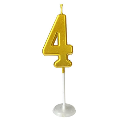 Свеча цифра "4" золото slim