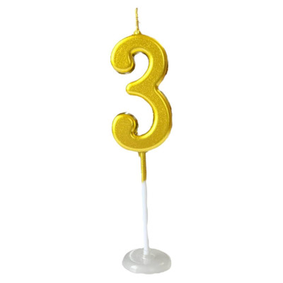 Свеча цифра "3" золото slim