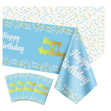 Скатертина поліетиленова "Happy Birthday конфеті на блакитному" 137х183 см