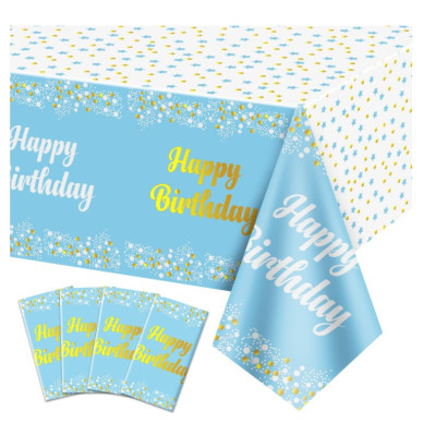 Скатертина поліетиленова "Happy Birthday конфеті на блакитному" 137х183 см