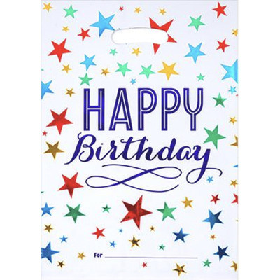 Пакети "Happy Birthday зірки на білому" 17х25 см 10 штук