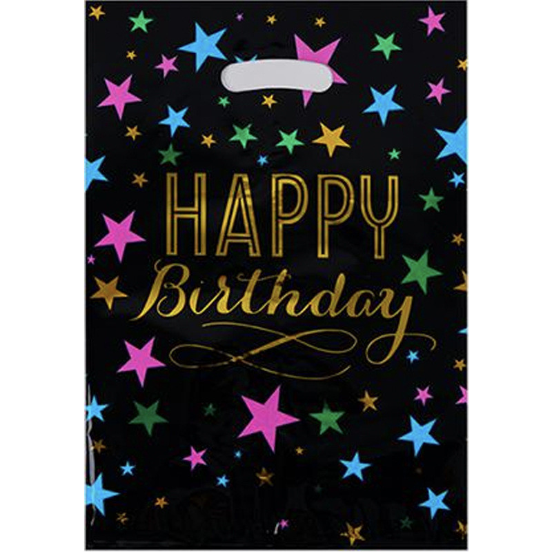 Пакеты подарочные фольгированные "Happy Birthday звёзды на черном" 17х25 см 10 штук