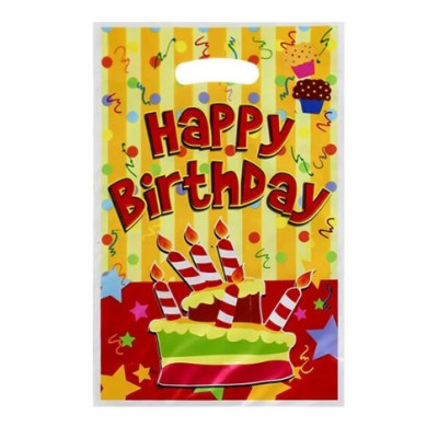 Пакети подарункові "Happy Birthday тортик на жовтому", 10 штук