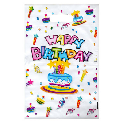Пакети подарункові "Happy Birthday тортик на білому", 10 штук