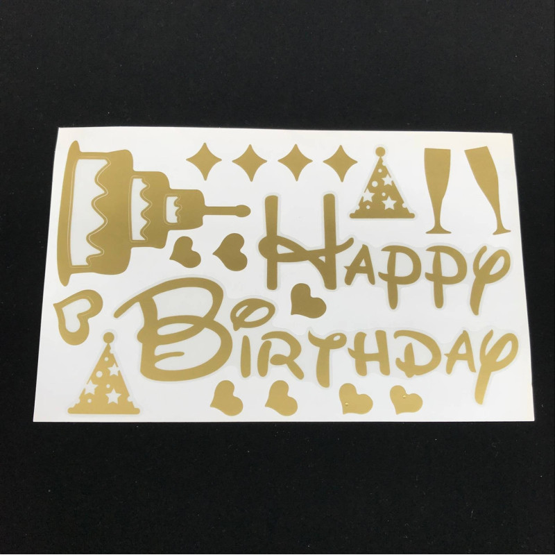 Наклейки "Happy Birthday" золоті для повітряних куль і коробок 280х210 мм