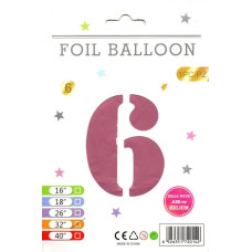 Фольгована куля цифра 6 рожева (sugar pink), в упаковці 30" (76 см)