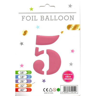 Фольгована куля цифра 5 рожева (sugar pink), в упаковці 30" (76 см)