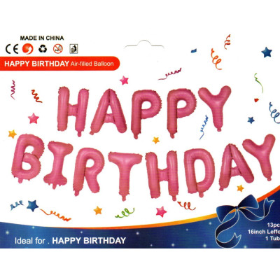 Фольгированные буквы розовые HAPPY BIRTHDAY, 40 см