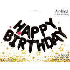 Фольговані літери чорні HAPPY BIRTHDAY, 40 см