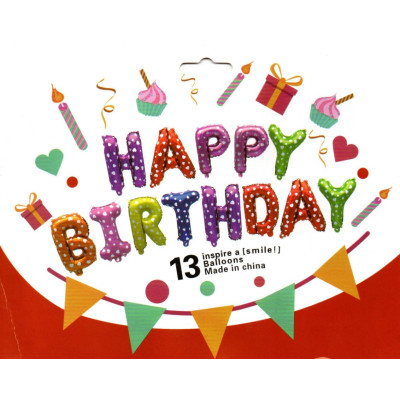 Фольгированные буквы цветные HAPPY BIRTHDAY, 40 см