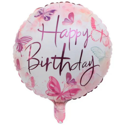 Фольгована куля Happy Birthday метелики (Китай)