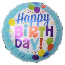 Куля фольгована кругла Happy Birthday блакитна (Китай)